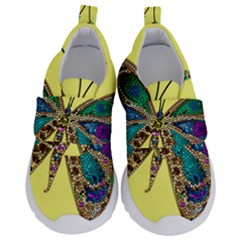 Butterfly Mosaic Yellow Colorful Kids  Velcro No Lace Shoes