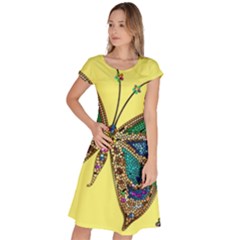 Butterfly Mosaic Yellow Colorful Classic Short Sleeve Dress by Amaryn4rt