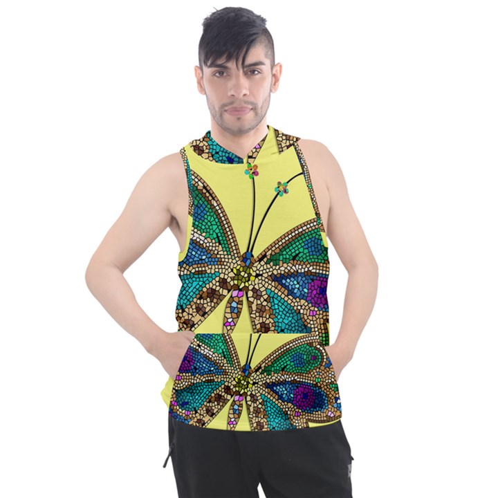 Butterfly Mosaic Yellow Colorful Men s Sleeveless Hoodie