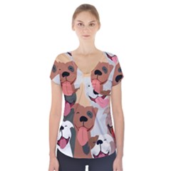 Dogs Pet Background Pack Terrier Short Sleeve Front Detail Top