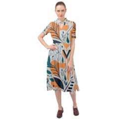 Flower Design Nature Keyhole Neckline Chiffon Dress by Ravend