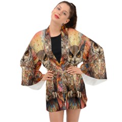 Drawing Olw Bird Long Sleeve Kimono