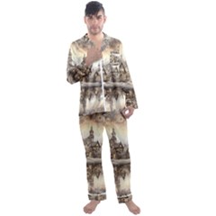 Building Landmark Men s Long Sleeve Satin Pajamas Set