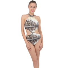 Building Landmark Halter Side Cut Swimsuit