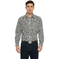 Vintage Clock Motif Pattern Men s Long Sleeve Pocket Shirt 