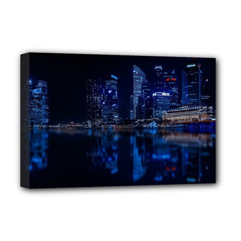 Illuminated Cityscape Against Blue Sky At Night Deluxe Canvas 18  X 12  (stretched) by Modalart