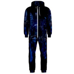 Illuminated Cityscape Against Blue Sky At Night Hooded Jumpsuit (men) by Modalart