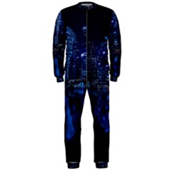 Illuminated Cityscape Against Blue Sky At Night Onepiece Jumpsuit (men) by Modalart