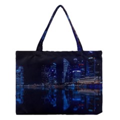 Illuminated Cityscape Against Blue Sky At Night Medium Tote Bag by Modalart