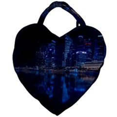 Illuminated Cityscape Against Blue Sky At Night Giant Heart Shaped Tote