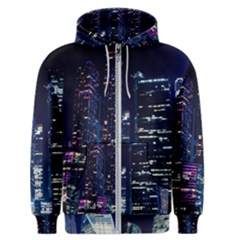 Black Building Lighted Under Clear Sky Men s Zipper Hoodie by Modalart