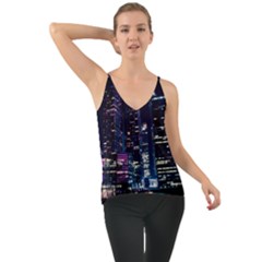 Black Building Lighted Under Clear Sky Chiffon Cami by Modalart