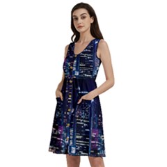 Black Building Lighted Under Clear Sky Sleeveless Dress With Pocket