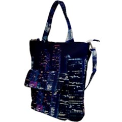 Black Building Lighted Under Clear Sky Shoulder Tote Bag by Modalart