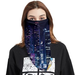 Black Building Lighted Under Clear Sky Face Covering Bandana (triangle) by Modalart