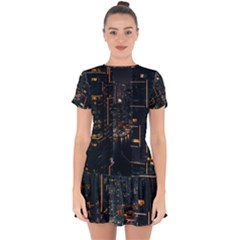 Photo Of Buildings During Nighttime Drop Hem Mini Chiffon Dress by Modalart