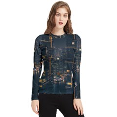 Photo Of Buildings During Nighttime Women s Long Sleeve Rash Guard by Modalart