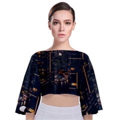 Photo Of Buildings During Nighttime Tie Back Butterfly Sleeve Chiffon Top by Modalart
