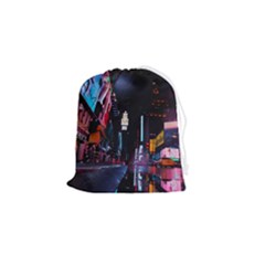 Roadway Surrounded Building During Nighttime Drawstring Pouch (Small)