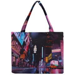 Roadway Surrounded Building During Nighttime Mini Tote Bag by Modalart