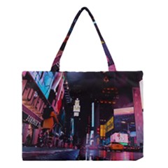 Roadway Surrounded Building During Nighttime Medium Tote Bag