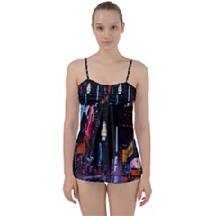 Roadway Surrounded Building During Nighttime Babydoll Tankini Set