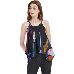 Roadway Surrounded Building During Nighttime Flowy Camisole Tank Top