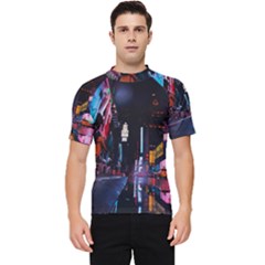 Roadway Surrounded Building During Nighttime Men s Short Sleeve Rash Guard