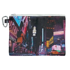 Roadway Surrounded Building During Nighttime Canvas Cosmetic Bag (XL)