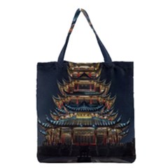 Blue Yellow And Green Lighted Pagoda Tower Grocery Tote Bag by Modalart