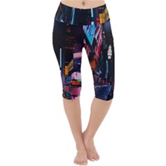 Roadway Surrounded Building During Nighttime Lightweight Velour Cropped Yoga Leggings