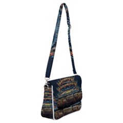 Blue Yellow And Green Lighted Pagoda Tower Shoulder Bag With Back Zipper by Modalart