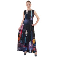 Roadway Surrounded Building During Nighttime Chiffon Mesh Boho Maxi Dress by Modalart