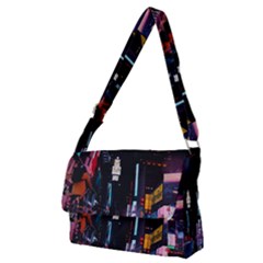 Roadway Surrounded Building During Nighttime Full Print Messenger Bag (M)