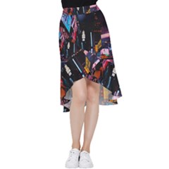 Roadway Surrounded Building During Nighttime Frill Hi Low Chiffon Skirt