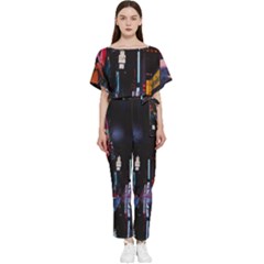 Roadway Surrounded Building During Nighttime Batwing Lightweight Chiffon Jumpsuit