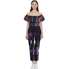 Roadway Surrounded Building During Nighttime Bardot Ruffle jumpsuit