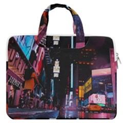 Roadway Surrounded Building During Nighttime MacBook Pro 16  Double Pocket Laptop Bag 