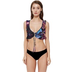 Roadway Surrounded Building During Nighttime Low Cut Ruffle Edge Bikini Top