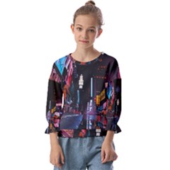 Roadway Surrounded Building During Nighttime Kids  Cuff Sleeve Top