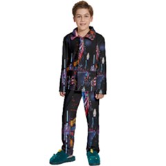 Roadway Surrounded Building During Nighttime Kids  Long Sleeve Velvet Pajamas Set