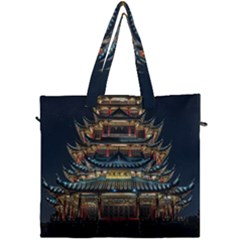 Blue Yellow And Green Lighted Pagoda Tower Canvas Travel Bag by Modalart