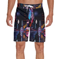 Roadway Surrounded Building During Nighttime Men s Beach Shorts