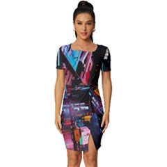 Roadway Surrounded Building During Nighttime Fitted Knot Split End Bodycon Dress