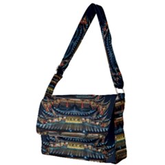 Blue Yellow And Green Lighted Pagoda Tower Full Print Messenger Bag (s) by Modalart