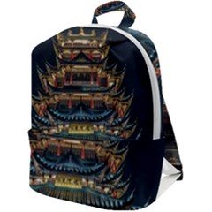 Blue Yellow And Green Lighted Pagoda Tower Zip Up Backpack by Modalart