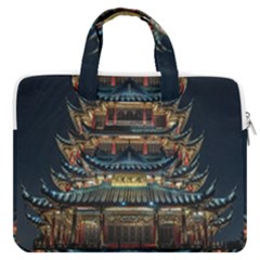 Blue Yellow And Green Lighted Pagoda Tower Macbook Pro 16  Double Pocket Laptop Bag  by Modalart