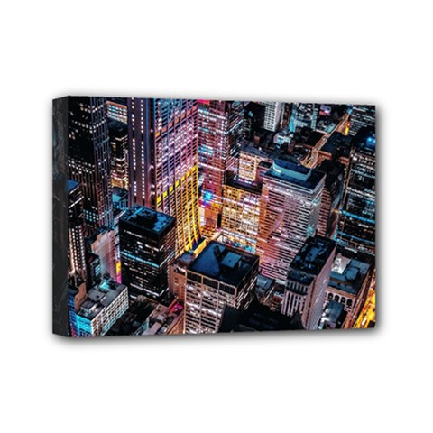 Aerial Photo Of Cityscape At Night Mini Canvas 7  X 5  (stretched) by Modalart