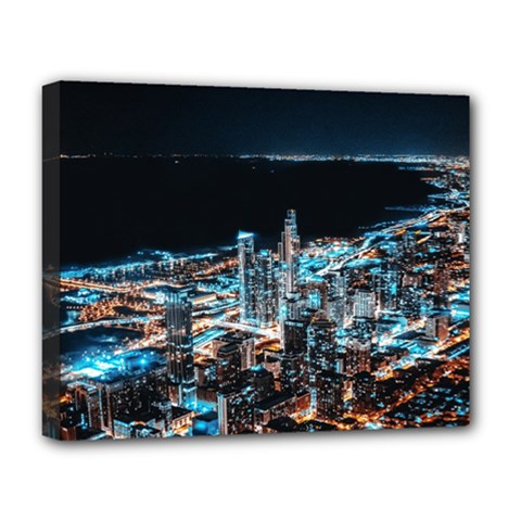 Aerial Photography Of Lighted High Rise Buildings Deluxe Canvas 20  X 16  (stretched) by Modalart