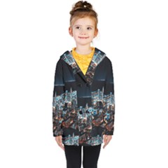 Aerial Photography Of Lighted High Rise Buildings Kids  Double Breasted Button Coat by Modalart